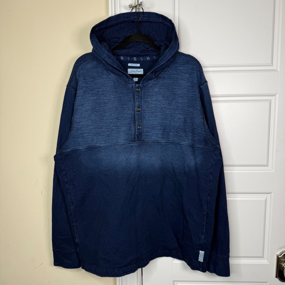 Lucky Brand Henley Hoodie Mens XXL Blue True Indigo Grey Label Soft Knit 7M71206